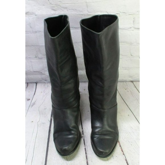 *Markon Black Leather Pull On Almond Toe Mid Calf Boots Size 9 Inches - Picture 5 of 9